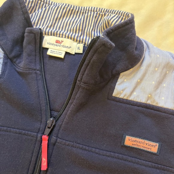 Vineyard Vines Womens Pullover Sweatshirt XL Navy Blue Pink Whale Quarter Zip - Picture 3 of 8